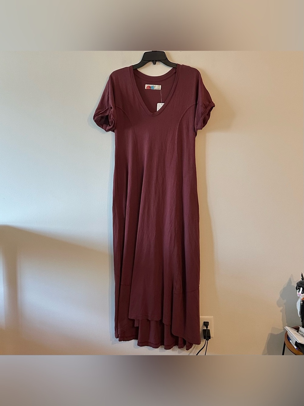 NEW Free People Beach Meadow Maxi Tee Boho Dress Wine Burgundy Oversized S